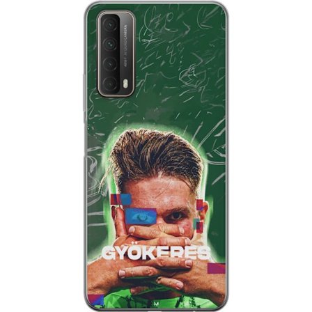 Yhteensopiva Puhelinkuori Huawei P smart 2021 Lamine Yamal Barcelonan pelipaidassa, jossa on neonvaloja ja punaisia ja sinisiä salamoita dramaattisess