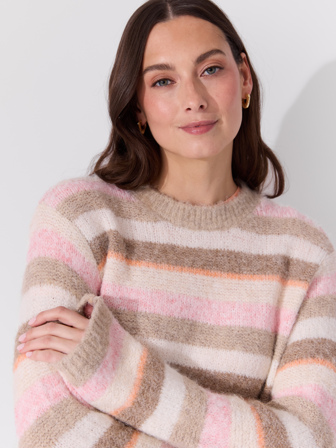 MATCH - Kallie stripet genser - Va Vite - Str. M - Dame - Gensere & Cardigans - Oransje - 59% polyester - resirkulert, 21% nylon, 11% polyester, 8% 