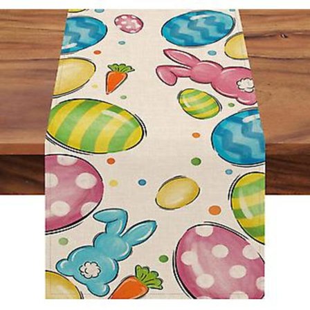 Påskägg Kanin Dukskydd, Rolig Kanin Morot Söt Köksbord Dekoration, Färgglada Polka Dot Vår Burlap Heminredning Inomhus Utomhus Semesterfest Sup