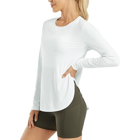 Dame Sportsklær, Skjorte, Solbeskyttende T-skjorte, Lang Erme, Trening Solbeskyttende Skjorte, Utendørs Trening Vandringsskjorte, Hvit XL