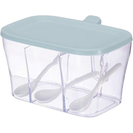 3-facks Kryddlåda, Kryddförvaringslåda med Lock och Skedar Kryddbehållare Kryddburkar Kök Kryddkrukor Kryddställ