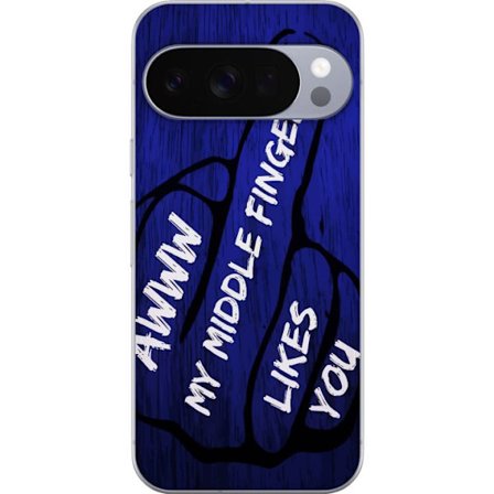 Kompatibelt Mobildeksel til Google Pixel 10 Pro Mørk typografisk illustrasjon med hjerteform og budskap om vennskap mot dyp blå tretekstur