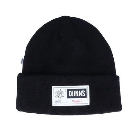 Djinns - Svart cuff Beanie - Big Label Black Cuff @ Hatstore