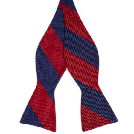 Papion self-tie din mătase cu dungi bleumarin și roșii pentru bărbați - Papioane self-tie