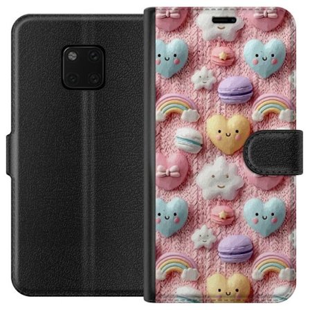 Yhteensopiva Lompakkokotelo Huawei Mate 20 Pro Pastellimotiiivi sydämillä, pilvillä, sateenkaarilla ja makaronseilla vaaleanpunaisella taustalla suloi