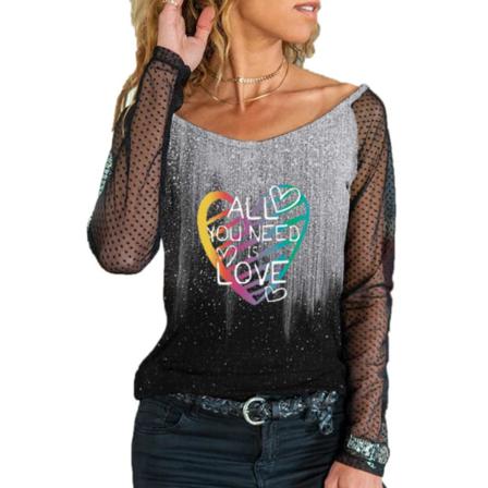 Dam Sexig Sheer Mesh Långärmad Blusskjorta Dam Casual W