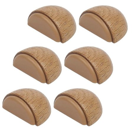 Sæt med 6 dørstoppere - Træ dørstopper med klæb til gulv og parket - Selvklæbende dørstopper - Dørstopper (natur eg-Yvan)