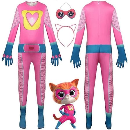 Anime Super Kitties Kat Cosplay Jumpsuit Børnekostume Pink Bodysuit Anime Tøj Tilbehør Børn Julefest Outfit-Perfet