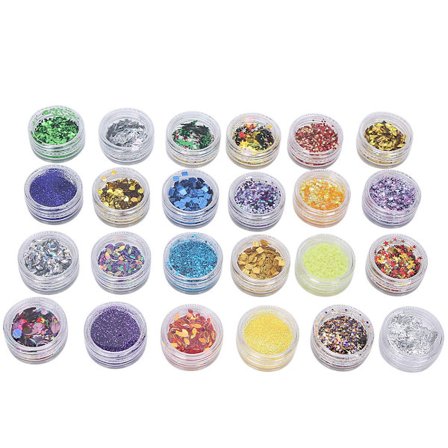 Färgglatt Nagelglitter Pulver Paljetter för DIY Nagelkonstdekorationer 24 Flaskor