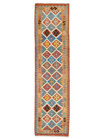 Kilim Afghan Old Style Rug 82X313 Runner Brown/Dark Teal Wool, Afghanistan