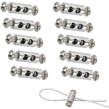 10 stk Kabelklemmer med Skrueklemmehette, Kabelklips for 1-2 mm Diameter Kabel og Tråd, Dobbeltendte Klemmer for Stålvaier og Kabel
