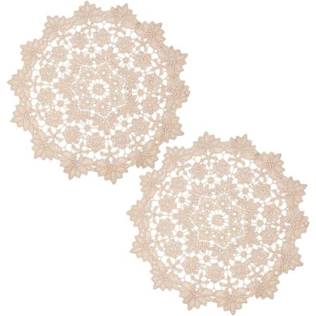 2 stk. 35 cm Diameter Runde Blondebrikker Store Vintage Heklede Blonde Runde Brikker Beige Blomsterblader Broderte Brikker kompatible Kjøkken 