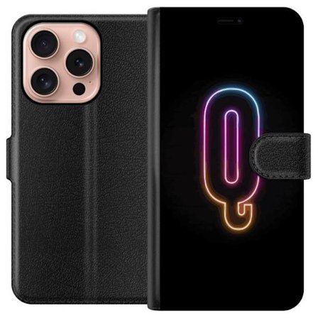 Yhteensopiva Lompakkokotelo Apple Apple iPhone 16 Pro Minimalistinen neonkirjain Q kirkkaissa väreissä tummaa taustaa vasten