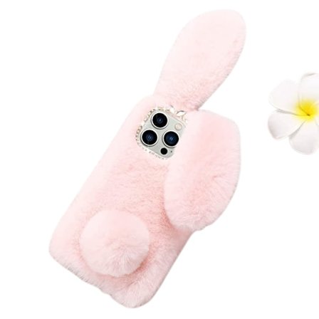 Uusi kotelo, yhteensopiva iPhone 12 / iPhone 12 Pro -kotelon kanssa, söpö pupunkorvakotelo, ylellinen superpehmeä lämmin pörröinen karvainen pupu, 