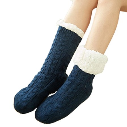 Kvinder Vinter Varme Tykke Strikkede Plysforet Sutsko Strømper Ensfarvet Chunky Kabel Hæklede Bløde Fuzzy Hyggelige Sove Strømper