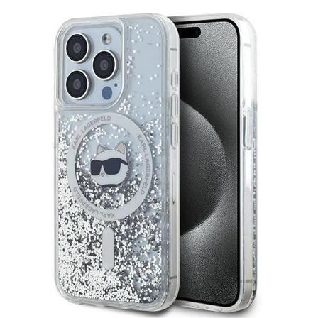 Karl Lagerfeld Liquid Glitter Choupette Head hårdt etui til iPhone 15 Pro Max 6.7" - Gennemsigtig - MagSafe Klar