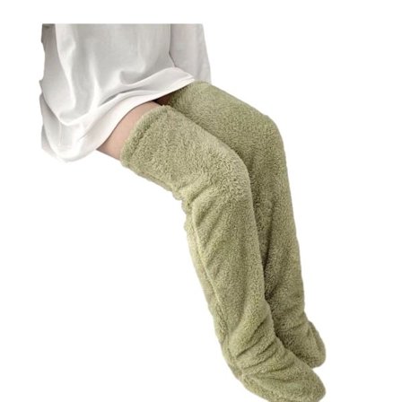 (AZC) Snuggs Mysiga Sokker Lange Knehøye Kosete Pote Høye Sokker Grønn