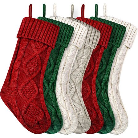 Jule-Strømper Store Strikket Jule-Strømper 18 Tommer Hængende Strømper Til Pejs Til Familiens Ferie (Bourgogne, Elfenben, Grøn, Kaki, 7)