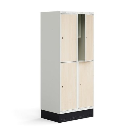 Student locker ROZ, 2 modules, 4 doors, incl. base, 1890x800x550 mm, birch