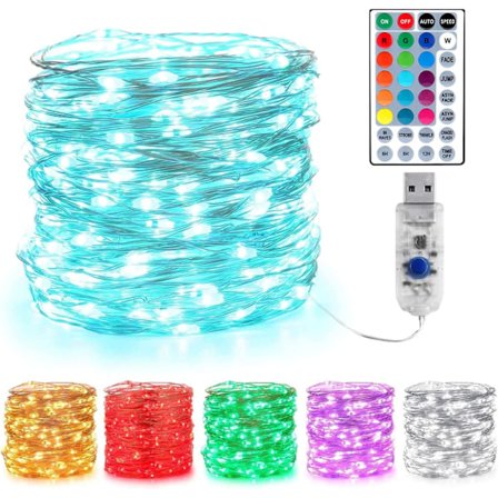 Farvede Fe-lys, 10m 100 LED USB 16 Multicolor Skiftende Fe-lys Indendørs Sølv Fe-lys Fjernbetjening