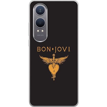 Kompatibelt Mobilskal till OnePlus OnePlus Nord CE4 Lite Ikonisk musikillustration med bevingat hjärta och dolk i guldtoner på mörk bakgrund, kraft