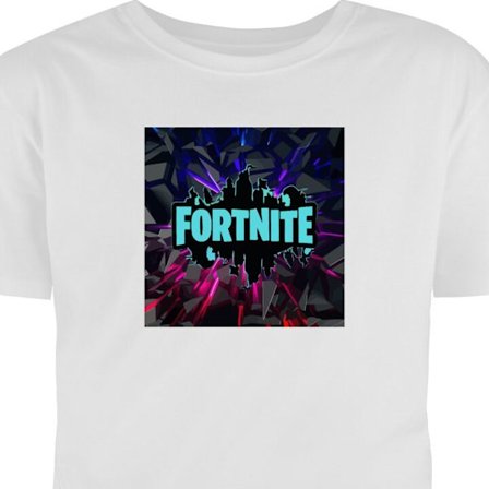 Lapsen t-paita Fortniten logo - Musta tausta sinisellä neonvalolla ja värillisillä valoilla