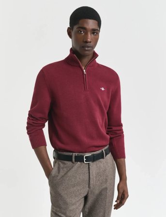 GANT Casual Cotton Half Zip - Burgundy - XXL