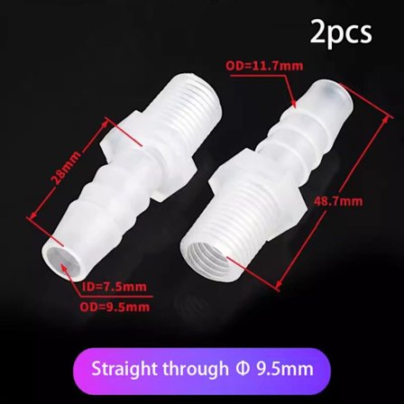 2 stk PP Albueforbindelser Akvarium Tank Fittings 9,5MM LIGE