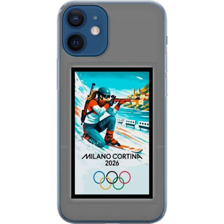 Kompatibelt Mobildeksel til Apple iPhone 12 Retroplakat Cortina Milano 2026 med fjell, vintersportsutøvere, italienske trikolor, Milano-katedralen og