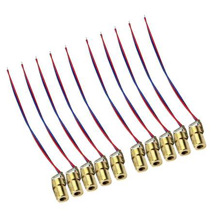 10 stk 5V 650nm 6mm 5mW Mini Laserpunktdiodemodul Kobberhode Rød