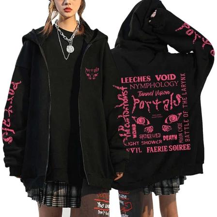 Melanie Martinez Portals Hettegensere tegneserie glidelåsgensere Hip Hop Streetwear Kåper Menn Kvinne Oversized jakker Y2K klær Black4 S