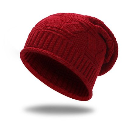 Varme strikhuer til efterår/vinter, buffet-huer i koreansk stil til mænd og kvinder, rød