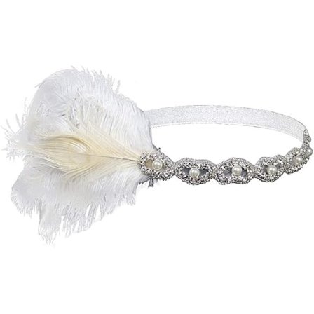 Huvudband 1920-tal Huvudbonad Retro Stil Rytande 20-tal Accessoarer för Kostym Bal Fest (Vit)