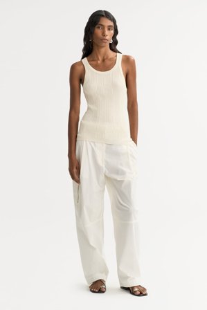Soft Goat - Fine knit rib singlet - Women cashmere sweater - L - Ivory
