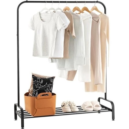 COSTWAY Tøjstativ med hylde, knagerække, 4 justerbare fødder 112 x 42 x 145 cm, Garderobe Max. 30 kg sort
