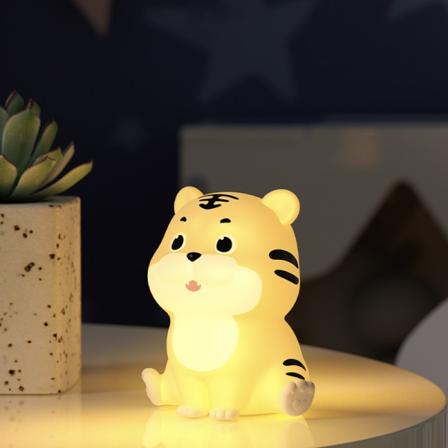 1 stk. Børne-nattelys Sød Tiger, Silikone Børnelampe, USB genopladelig