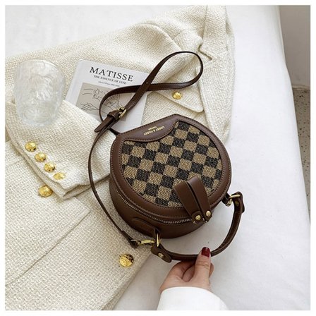 Rund väska med stor kapacitet för seniorer, liten rund väska, axelväska, rund tårtväska, Yankcrossbody ee diamantrutig väska