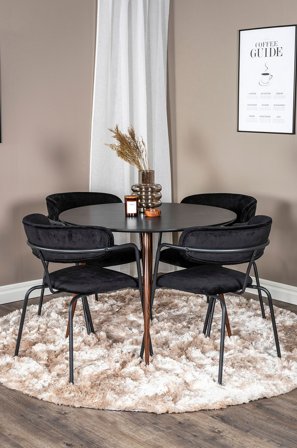 Venture Home - Spisegruppe Pia inkl. 4 stk spisestoler Atticus - Svart - Spisegruppe 4 personer - Fra Homeroom