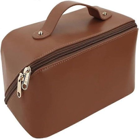 Kosmetiktaske Rejsetaske, Stor Kapacitet Højkvalitets Hudpleje Makeup Taske & Toilet Taske med Håndtag, Vandtæt Toilet Taske til Damer (Brun)