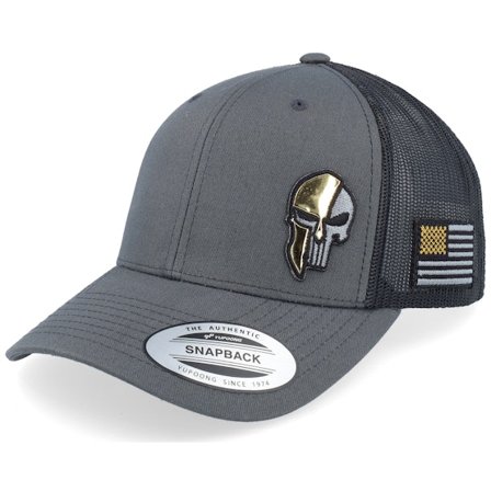 Army Head - Grå trucker Caps - Army Skull Usa Gold Patch Charcoal/Black Trucker @ Hatstore