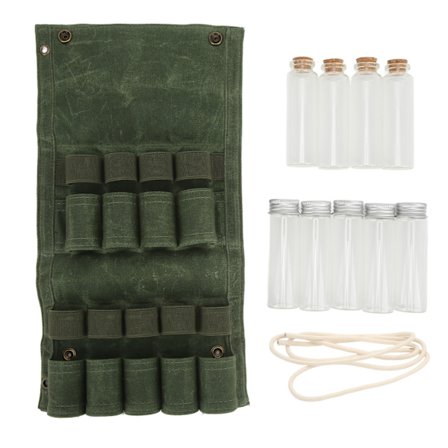 Krydderi Flaske Taske Foldbar Bærbar Krydderi Opbevaringstaske med 9 Flasker til Camping Grill Picnic Grøn