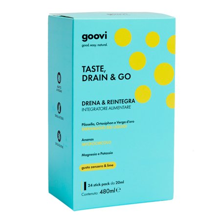 Goovi Integratori Alimentari TASTE, DRAIN & GO Drena e Reintegra - Zenzero & Lime 24 x 20ml - Integratore Drenante