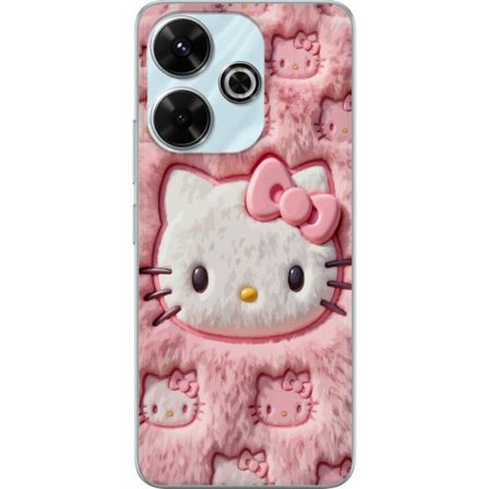 Kompatibel Mobilcover til Xiaomi Redmi 13 Hello Kitty lyserød fluffy baggrund med ikonisk ansigt og kawaii-æstetik