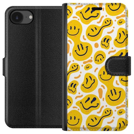 Kompatibel Tegnebogsetui til Apple iPhone 16e Legende grafisk mønster med gule smiley-former i forskellige udtryk