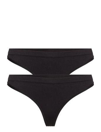 Pcsymmi Rib Thong 2-Pack Bc Stringtruse Undertøy Svart Pieces