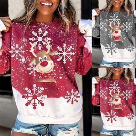 Damer Casual Långärmad Deer Head Christmas Print Sweatshirt