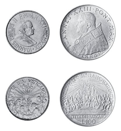 Dobbelt kanonisering - 2 pavemønter i skrin