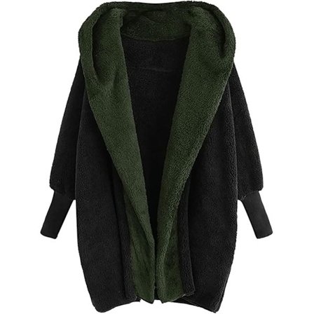 Cardigan til kvinder i plys med farveblok, mode, dobbeltsidet fløjl, efterår/vinter, hætte, løs top, afslappet SORT