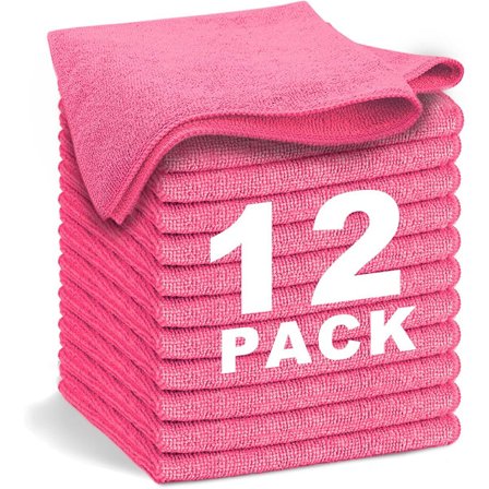 Red Microfiber Cloth 12 Pieces Soft Absorbent, Reusable and Lint-Free 30x30 cm for Household and Car Microfiber Cleaning Cloth
