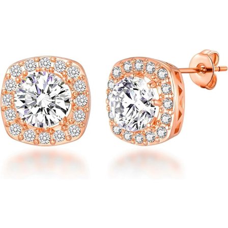 Fyrkantiga Halo-örhängen i Roséguldpläterat